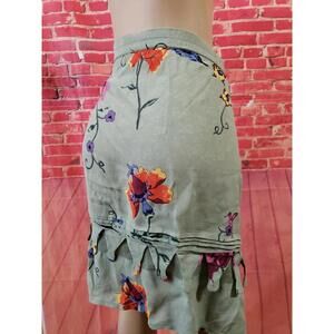 Nataya Green Ruffled Floral Hummingbirds Skirt Mesh Tiered Lace Size Medium